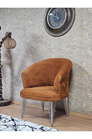 Tekli TEDDY Krom Kaplama Telli Ayak Çay Seti Koltuk Tekli Berjer , Balkon, Salon, Ofis Kiremit Renk 40,5 Boyut/Ebat