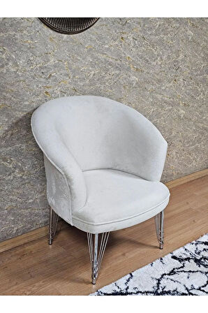 Tekli TEDDY Krom Kaplama Telli Ayak Çay Seti Koltuk Tekli Berjer , Balkon, Salon, Ofis Krem Renk 40,5 Boyut/Ebat