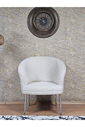 Tekli TEDDY Krom Kaplama Telli Ayak Çay Seti Koltuk Tekli Berjer , Balkon, Salon, Ofis Krem Renk 40,5 Boyut/Ebat