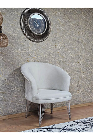 Tekli TEDDY Krom Kaplama Telli Ayak Çay Seti Koltuk Tekli Berjer , Balkon, Salon, Ofis Krem Renk 40,5 Boyut/Ebat