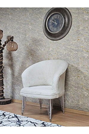 Tekli TEDDY Krom Kaplama Telli Ayak Çay Seti Koltuk Tekli Berjer , Balkon, Salon, Ofis Krem Renk 40,5 Boyut/Ebat