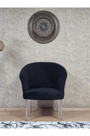 Tekli TEDDY Krom Kaplama Telli Ayak Çay Seti Koltuk Tekli Berjer , Balkon, Salon, Ofis Siyah Renk 40,5 Boyut/Ebat