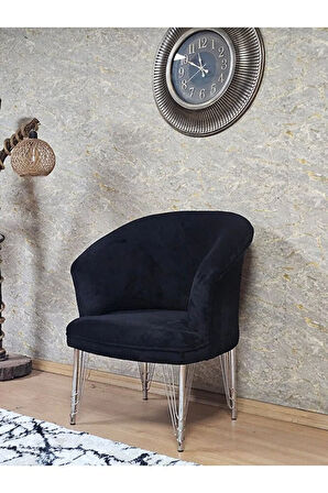 Tekli TEDDY Krom Kaplama Telli Ayak Çay Seti Koltuk Tekli Berjer , Balkon, Salon, Ofis Siyah Renk 40,5 Boyut/Ebat