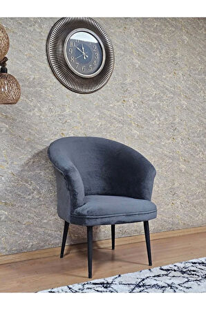 Tekli TEDDY Siyah Boyalı Sivriltme Ayak Çay Seti Koltuk Tekli Berjer , Balkon, Salon, Ofis Füme Renk 40,5 Boyut/Ebat