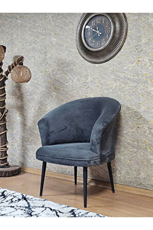 Tekli TEDDY Siyah Boyalı Sivriltme Ayak Çay Seti Koltuk Tekli Berjer , Balkon, Salon, Ofis Füme Renk 40,5 Boyut/Ebat