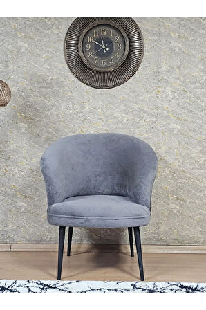 Tekli TEDDY Siyah Boyalı Sivriltme Ayak Çay Seti Koltuk Tekli Berjer , Balkon, Salon, Ofis Gri Renk 40,5 Boyut/Ebat