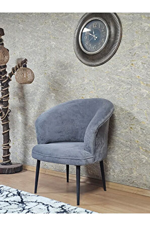 Tekli TEDDY Siyah Boyalı Sivriltme Ayak Çay Seti Koltuk Tekli Berjer , Balkon, Salon, Ofis Gri Renk 40,5 Boyut/Ebat