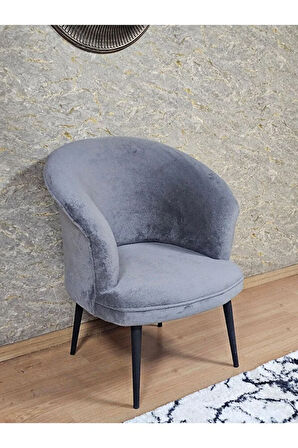 Tekli TEDDY Siyah Boyalı Sivriltme Ayak Çay Seti Koltuk Tekli Berjer , Balkon, Salon, Ofis Gri Renk 40,5 Boyut/Ebat