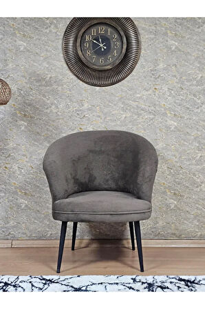 Tekli TEDDY Siyah Boyalı Sivriltme Ayak Çay Seti Koltuk Tekli Berjer , Balkon, Salon, Ofis Kahverengi Renk 40,5 Boyut/Ebat