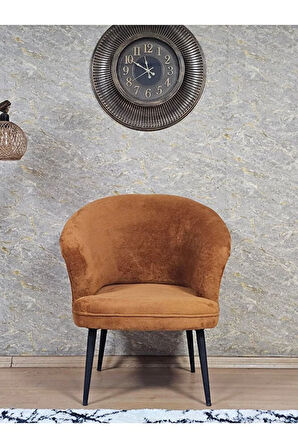 Tekli TEDDY Siyah Boyalı Sivriltme Ayak Çay Seti Koltuk Tekli Berjer , Balkon, Salon, Ofis Kiremit Renk 40,5 Boyut/Ebat