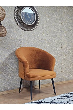 Tekli TEDDY Siyah Boyalı Sivriltme Ayak Çay Seti Koltuk Tekli Berjer , Balkon, Salon, Ofis Kiremit Renk 40,5 Boyut/Ebat