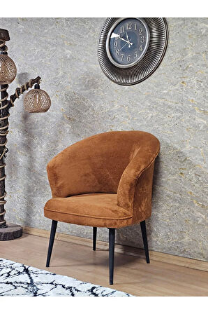 Tekli TEDDY Siyah Boyalı Sivriltme Ayak Çay Seti Koltuk Tekli Berjer , Balkon, Salon, Ofis Kiremit Renk 40,5 Boyut/Ebat