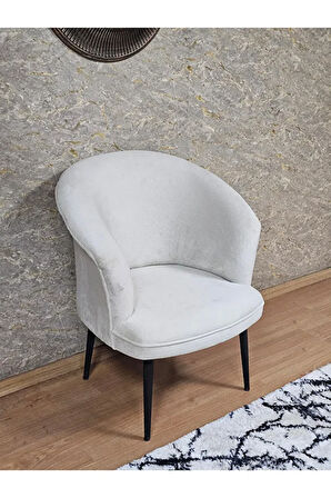 Tekli TEDDY Siyah Boyalı Sivriltme Ayak Çay Seti Koltuk Tekli Berjer , Balkon, Salon, Ofis Krem Renk 40,5 Boyut/Ebat