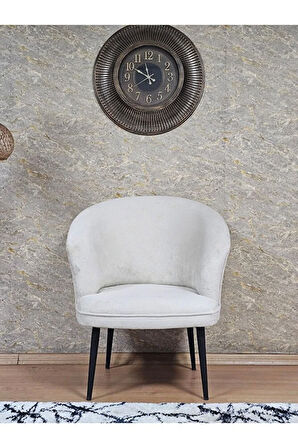 Tekli TEDDY Siyah Boyalı Sivriltme Ayak Çay Seti Koltuk Tekli Berjer , Balkon, Salon, Ofis Krem Renk 40,5 Boyut/Ebat