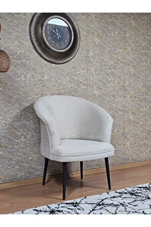 Tekli TEDDY Siyah Boyalı Sivriltme Ayak Çay Seti Koltuk Tekli Berjer , Balkon, Salon, Ofis Krem Renk 40,5 Boyut/Ebat