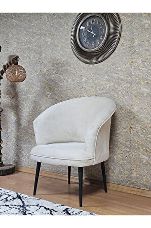 Tekli TEDDY Siyah Boyalı Sivriltme Ayak Çay Seti Koltuk Tekli Berjer , Balkon, Salon, Ofis Krem Renk 40,5 Boyut/Ebat