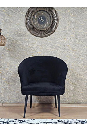 Tekli TEDDY Siyah Boyalı Sivriltme Ayak Çay Seti Koltuk Tekli Berjer , Balkon, Salon, Ofis Siyah Renk 40,5 Boyut/Ebat