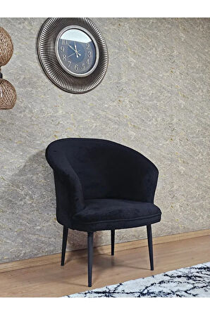 Tekli TEDDY Siyah Boyalı Sivriltme Ayak Çay Seti Koltuk Tekli Berjer , Balkon, Salon, Ofis Siyah Renk 40,5 Boyut/Ebat