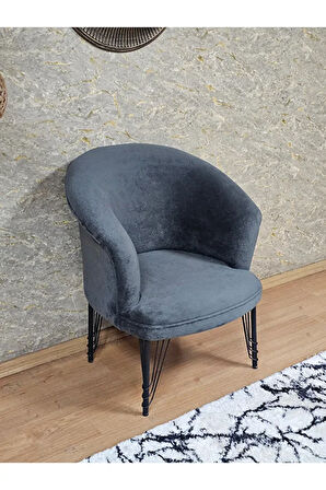 Tekli TEDDY Siyah Boyalı Telli Ayak Çay Seti Koltuk Tekli Berjer , Balkon, Salon, Ofis Füme Renk 40,5 Boyut/Ebat