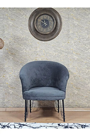 Tekli TEDDY Siyah Boyalı Telli Ayak Çay Seti Koltuk Tekli Berjer , Balkon, Salon, Ofis Füme Renk 40,5 Boyut/Ebat