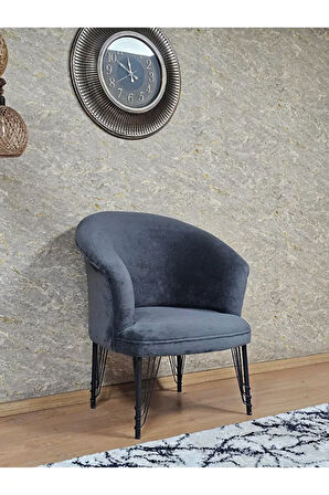 Tekli TEDDY Siyah Boyalı Telli Ayak Çay Seti Koltuk Tekli Berjer , Balkon, Salon, Ofis Füme Renk 40,5 Boyut/Ebat