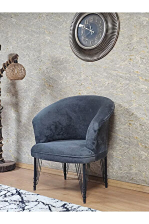 Tekli TEDDY Siyah Boyalı Telli Ayak Çay Seti Koltuk Tekli Berjer , Balkon, Salon, Ofis Füme Renk 40,5 Boyut/Ebat