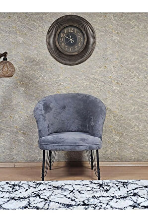 Tekli TEDDY Siyah Boyalı Telli Ayak Çay Seti Koltuk Tekli Berjer , Balkon, Salon, Ofis Gri Renk 40,5 Boyut/Ebat