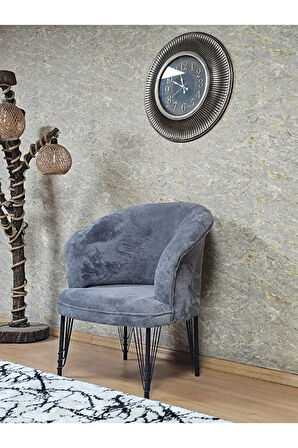 Tekli TEDDY Siyah Boyalı Telli Ayak Çay Seti Koltuk Tekli Berjer , Balkon, Salon, Ofis Gri Renk 40,5 Boyut/Ebat