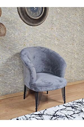 Tekli TEDDY Siyah Boyalı Telli Ayak Çay Seti Koltuk Tekli Berjer , Balkon, Salon, Ofis Gri Renk 40,5 Boyut/Ebat