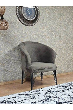 Tekli TEDDY Siyah Boyalı Telli Ayak Çay Seti Koltuk Tekli Berjer , Balkon, Salon, Ofis Kahverengi Renk 40,5 Boyut/Ebat