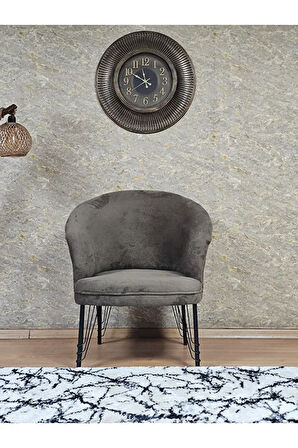 Tekli TEDDY Siyah Boyalı Telli Ayak Çay Seti Koltuk Tekli Berjer , Balkon, Salon, Ofis Kahverengi Renk 40,5 Boyut/Ebat