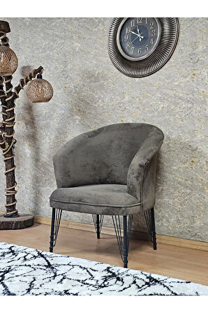 Tekli TEDDY Siyah Boyalı Telli Ayak Çay Seti Koltuk Tekli Berjer , Balkon, Salon, Ofis Kahverengi Renk 40,5 Boyut/Ebat