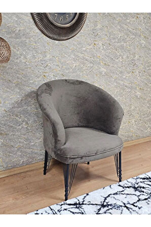 Tekli TEDDY Siyah Boyalı Telli Ayak Çay Seti Koltuk Tekli Berjer , Balkon, Salon, Ofis Kahverengi Renk 40,5 Boyut/Ebat