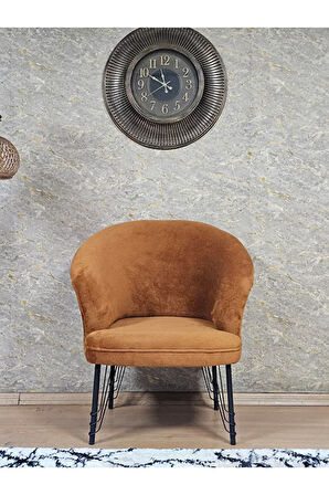 Tekli TEDDY Siyah Boyalı Telli Ayak Çay Seti Koltuk Tekli Berjer , Balkon, Salon, Ofis Kiremit Renk 40,5 Boyut/Ebat