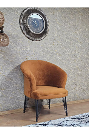 Tekli TEDDY Siyah Boyalı Telli Ayak Çay Seti Koltuk Tekli Berjer , Balkon, Salon, Ofis Kiremit Renk 40,5 Boyut/Ebat