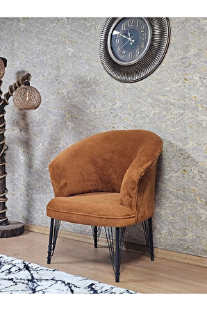 Tekli TEDDY Siyah Boyalı Telli Ayak Çay Seti Koltuk Tekli Berjer , Balkon, Salon, Ofis Kiremit Renk 40,5 Boyut/Ebat