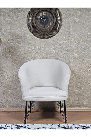 Tekli TEDDY Siyah Boyalı Telli Ayak Çay Seti Koltuk Tekli Berjer , Balkon, Salon, Ofis Krem Renk 40,5 Boyut/Ebat