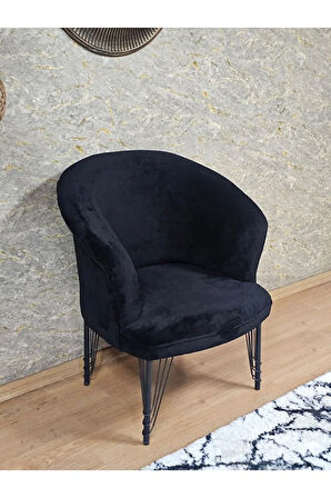 Tekli TEDDY Siyah Boyalı Telli Ayak Çay Seti Koltuk Tekli Berjer , Balkon, Salon, Ofis Siyah Renk 40,5 Boyut/Ebat