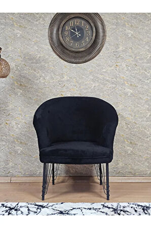 Tekli TEDDY Siyah Boyalı Telli Ayak Çay Seti Koltuk Tekli Berjer , Balkon, Salon, Ofis Siyah Renk 40,5 Boyut/Ebat