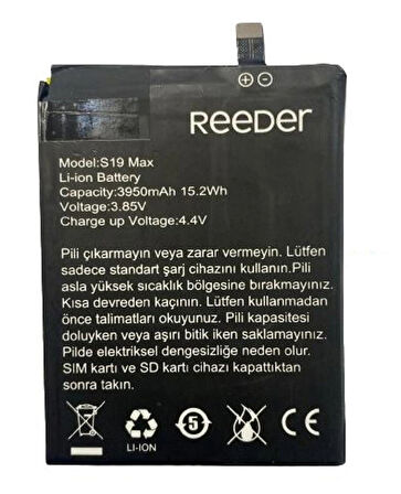 Reeder S19 Max İle Uyumlu İthal Pil Batarya