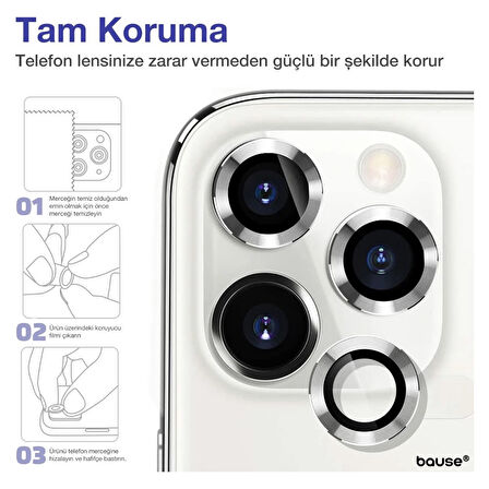 Iphone 14 Pro Max Kamera Koruyucu Lens Mercek Metal Çerçeveli 3lü Set Gümüş Gri Silver
