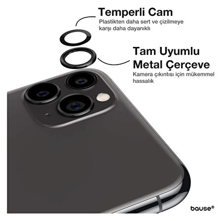 Iphone 14 Pro Max Kamera Koruyucu Lens Mercek Metal Çerçeveli 3lü Set Siyah Black