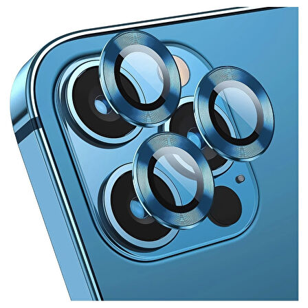 Iphone 14 Pro Max Kamera Koruyucu Lens Mercek Metal Çerçeveli 3lü Set Mavi Blue