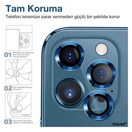Iphone 14 Pro Max Kamera Koruyucu Lens Mercek Metal Çerçeveli 3lü Set Mavi Blue