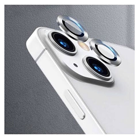 Iphone 14 Plus Kamera Koruyucu Lens Mercek Metal Çerçeveli 2li Set Gümüş Gri Silver