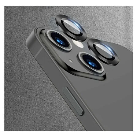 Iphone 14 Plus Kamera Koruyucu Lens Mercek Metal Çerçeveli 2li Set Siyah Black