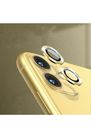 Iphone 11 Kamera Koruyucu Lens Mercek Metal Çerçeveli 2li Set Gold Altın