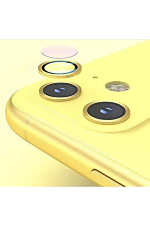Iphone 11 Kamera Koruyucu Lens Mercek Metal Çerçeveli 2li Set Gold Altın