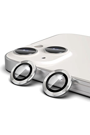 Iphone 13 Mini Kamera Koruyucu Lens Mercek Metal Çerçeveli 2li Set Gümüş Gri Silver