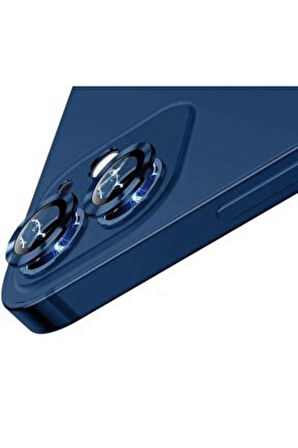 Iphone 11 Uyumlu  Kamera Koruyucu Lens Mercek Metal Çerçeveli 2li Set Mavi Blue
